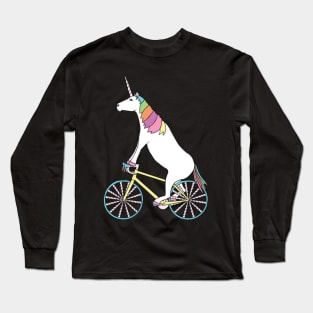 Unicorn Riding Bike With Unicorn Horn Spoked Wheel- Long Sleeve T-Shirt